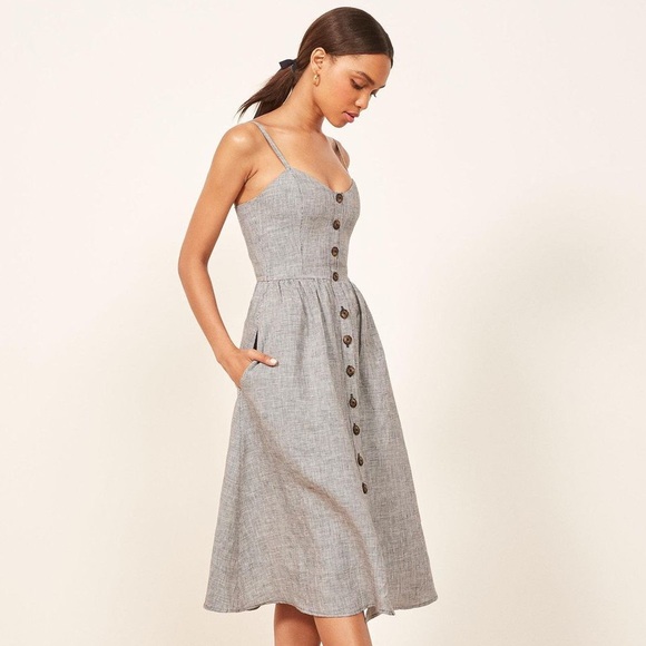 THREE GRACES blue linen maxi dress, size 2 - Picture 1 of 14